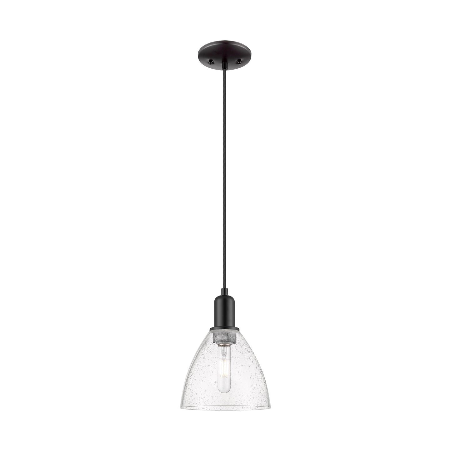Innovations Bristol 7.5in 1-Light Mini Pendant | Industrial Matte Black Steel and Seedy Glass | Kitchen Island | 7.5 x 7.5 x | Model 716-1P-BK-GBD-754
