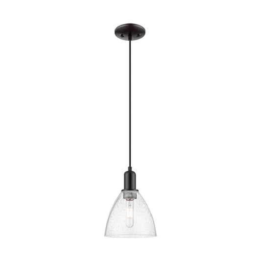 Innovations Bristol 7.5in 1-Light Mini Pendant | Industrial Matte Black Steel and Seedy Glass | Kitchen Island | 7.5 x 7.5 x | Model 716-1P-BK-GBD-754
