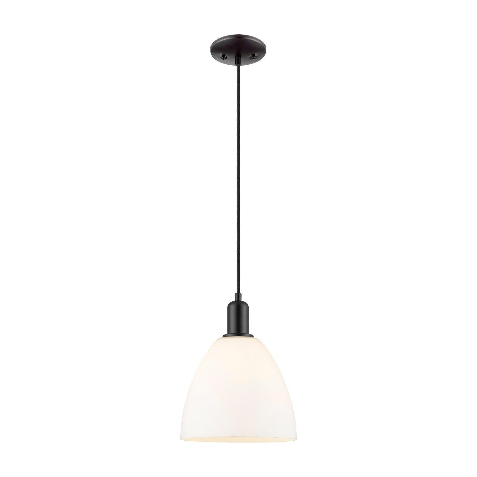 Innovations Bristol 9in 1-Light Mini Pendant | Industrial Matte Black Steel and Matte White Glass | Kitchen Island & Dining Room | Model 716-1P-BK-GBD-91