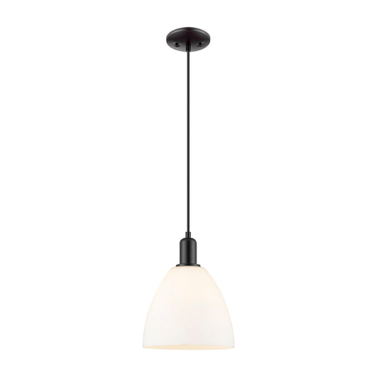 Innovations Bristol 9in 1-Light Mini Pendant | Industrial Matte Black Steel and Matte White Glass | Kitchen Island & Dining Room | Model 716-1P-BK-GBD-91