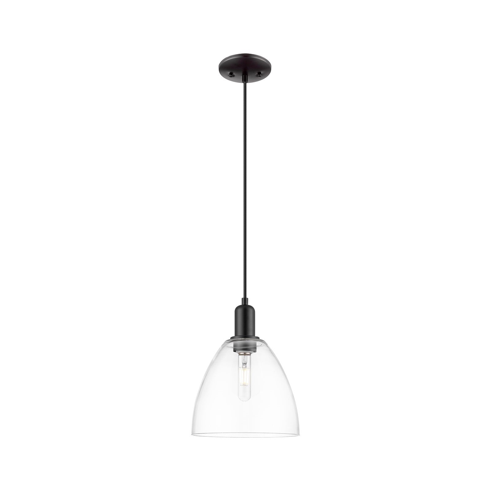 Innovations Bristol 9in 1-Light Mini Pendant | Industrial Matte Black Steel and Clear Glass | Kitchen Island & Dining Room | 9 x | Model 716-1P-BK-GBD-92