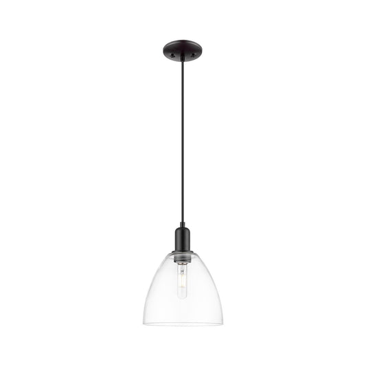 Innovations Bristol 9in 1-Light Mini Pendant | Industrial Matte Black Steel and Clear Glass | Kitchen Island & Dining Room | 9 x | Model 716-1P-BK-GBD-92