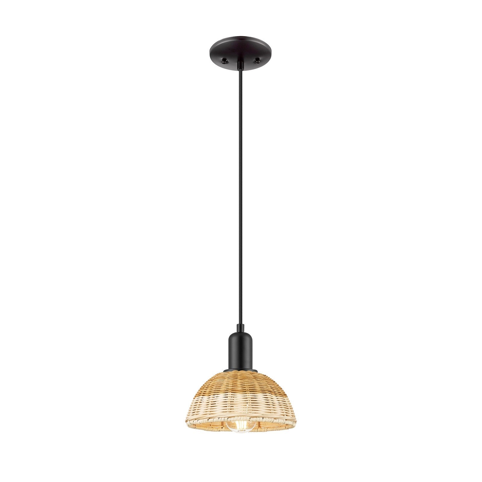 Innovations Natural Ballston Dome 7.5in 1-Light Mini Pendant | Farmhouse Matte Black Steel and Natural Fiber Dome Shade | Model 716-1P-BK-NBD2-75-NAT