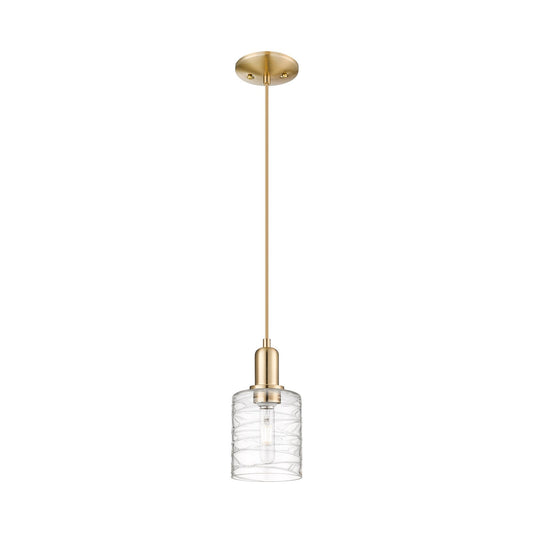 Innovations Cobbleskill 5in 1-Light Mini Pendant | Industrial Champagne Bronze Steel and Deco Swirl Glass | Kitchen Island & | Model 716-1P-CB-G1113