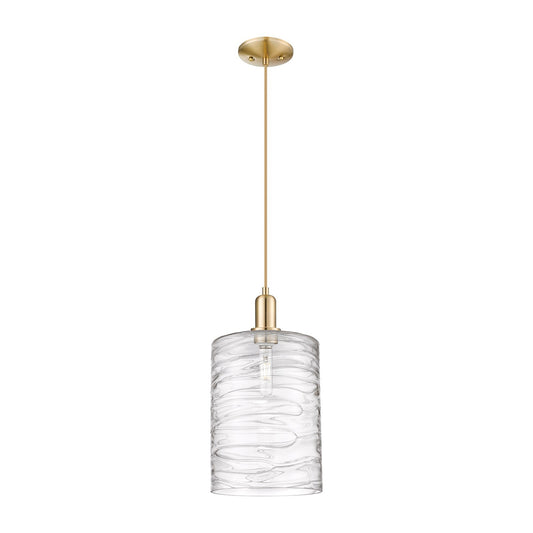 Innovations Cobbleskill 9in 1-Light Mini Pendant | Industrial Champagne Bronze Steel and Deco Swirl Glass | Kitchen Island & | Model 716-1P-CB-G1113-L