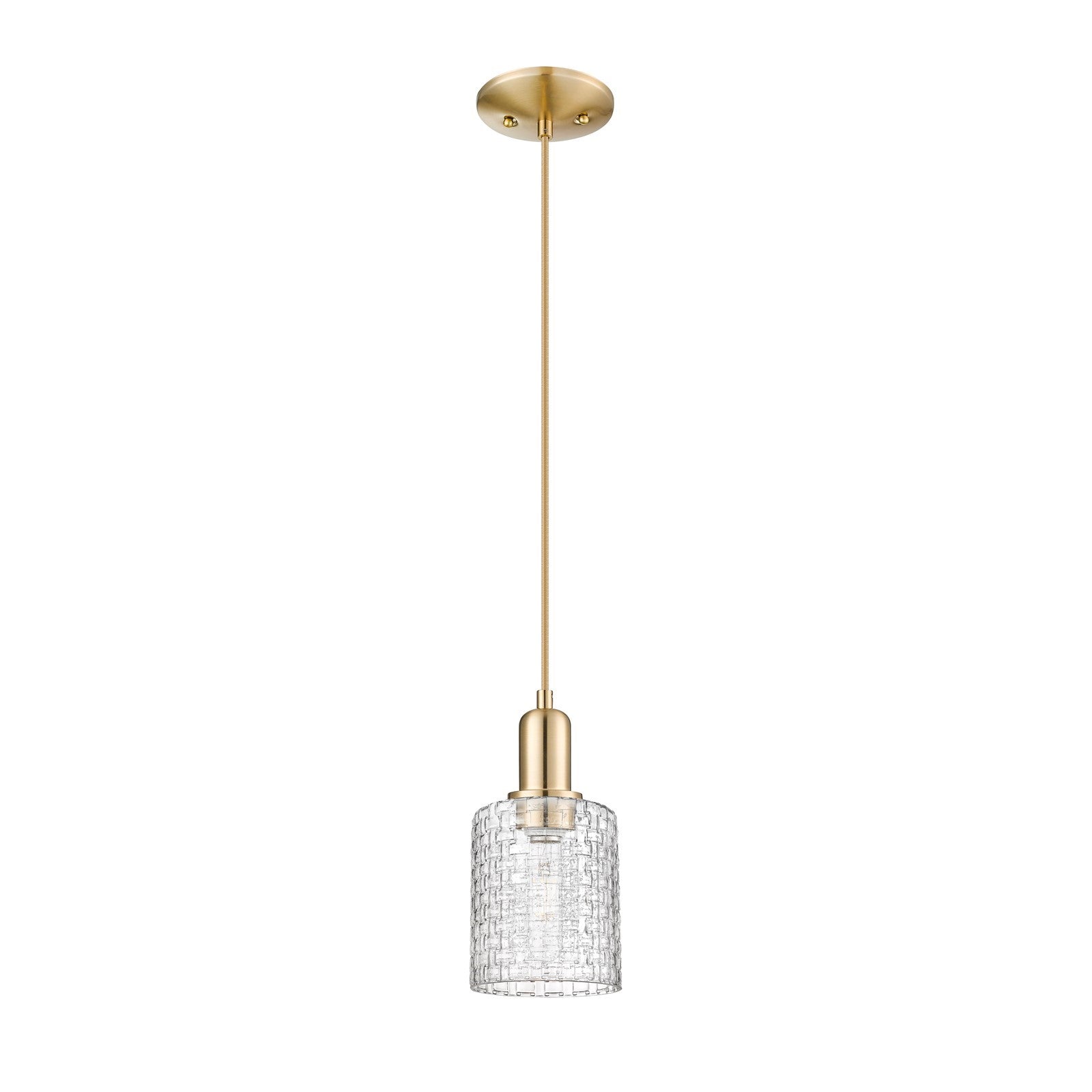 Innovations Cobbleskill 5in 1-Light Mini Pendant | Industrial Champagne Bronze Steel and Clear Basket Weave Glass | Kitchen | Model 716-1P-CB-G112C-5CL