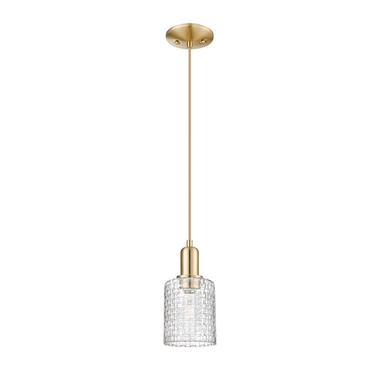 Innovations Cobbleskill 5in 1-Light Mini Pendant | Industrial Champagne Bronze Steel and Clear Basket Weave Glass | Kitchen | Model 716-1P-CB-G112C-5CL