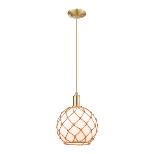 Innovations Farmhouse Rope 10in 1-Light Mini Pendant | Industrial Champagne Bronze Steel and Matte White Glass with Brown Rope | Model 716-1P-CB-G121-10RB