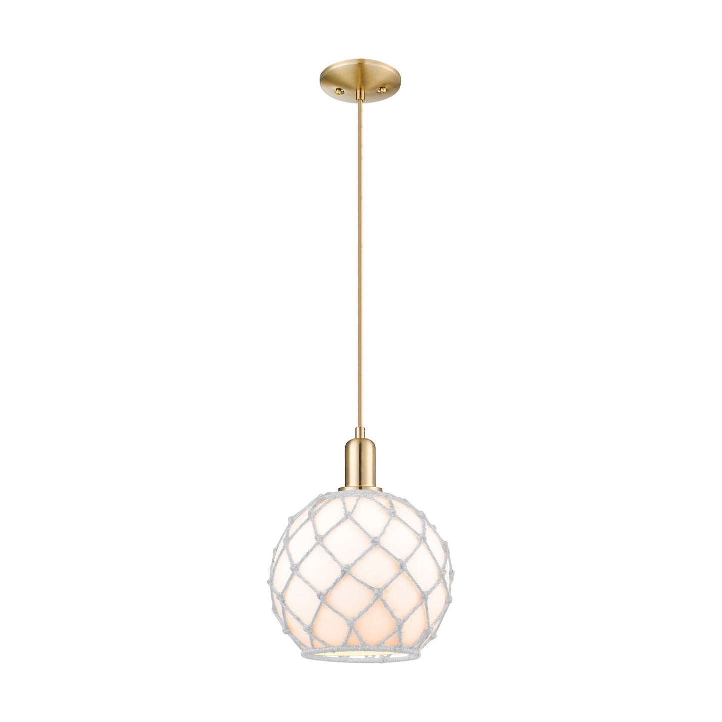 Innovations Farmhouse Rope 10in 1-Light Mini Pendant | Industrial Champagne Bronze Steel and White Glass with Rope | Kitchen | Model 716-1P-CB-G121-10RW