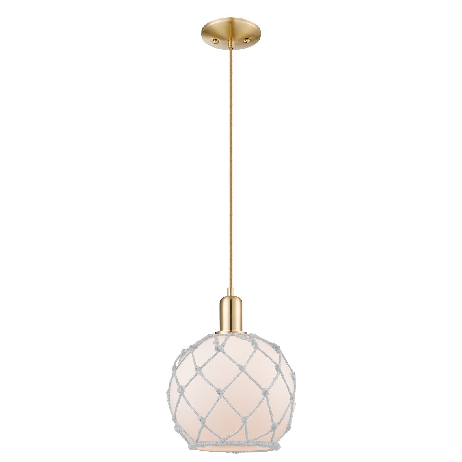 Innovations Farmhouse Rope 8in 1-Light Mini Pendant | Industrial Champagne Bronze Steel and White Frosted Glass Rope Shade | Model 716-1P-CB-G121-8RW