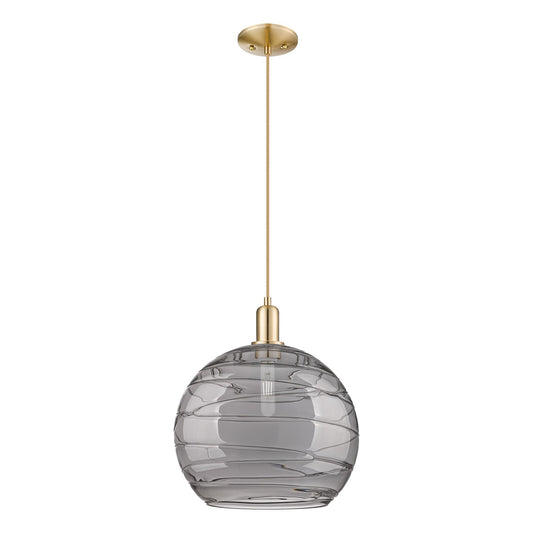 Innovations Athens Deco Swirl 14in 1-Light Mini Pendant | Industrial Champagne Bronze Steel and Light Smoke Glass | Kitchen | Model 716-1P-CB-G1213-14SM