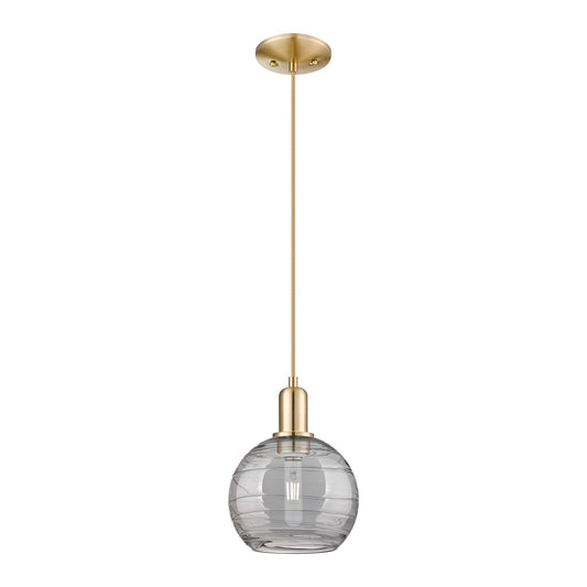Innovations Athens Deco Swirl 8in 1-Light Mini Pendant | Industrial Champagne Bronze Steel and Clear Deco Swirl Glass | Model 716-1P-CB-G1213-8CL