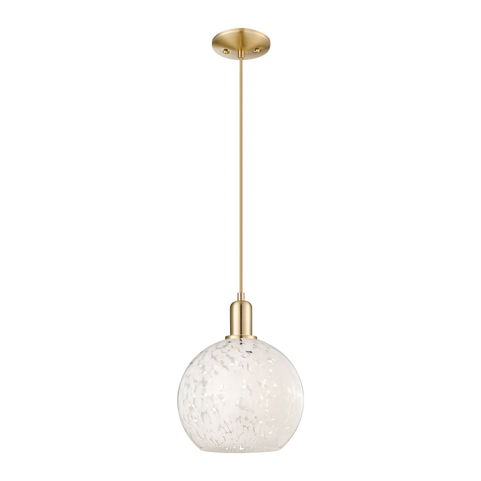 Innovations Lighting White Mouchette 10in 1-Light Mini Pendant | Industrial Champagne Bronze Steel and White Mouchette Glass | Model 716-1P-CB-G1216-10WM