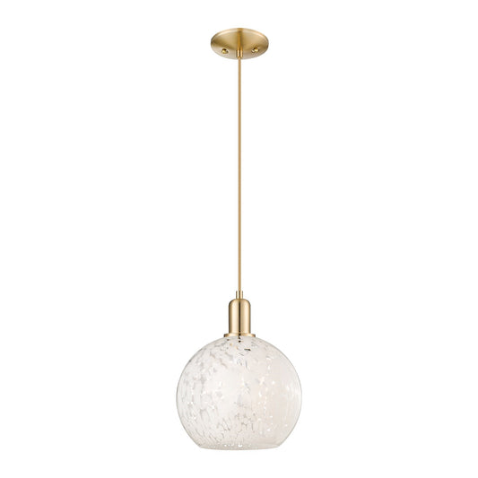 Innovations Lighting White Mouchette 10in 1-Light Mini Pendant | Industrial Champagne Bronze Steel and White Mouchette Glass | Model 716-1P-CB-G1216-10WM