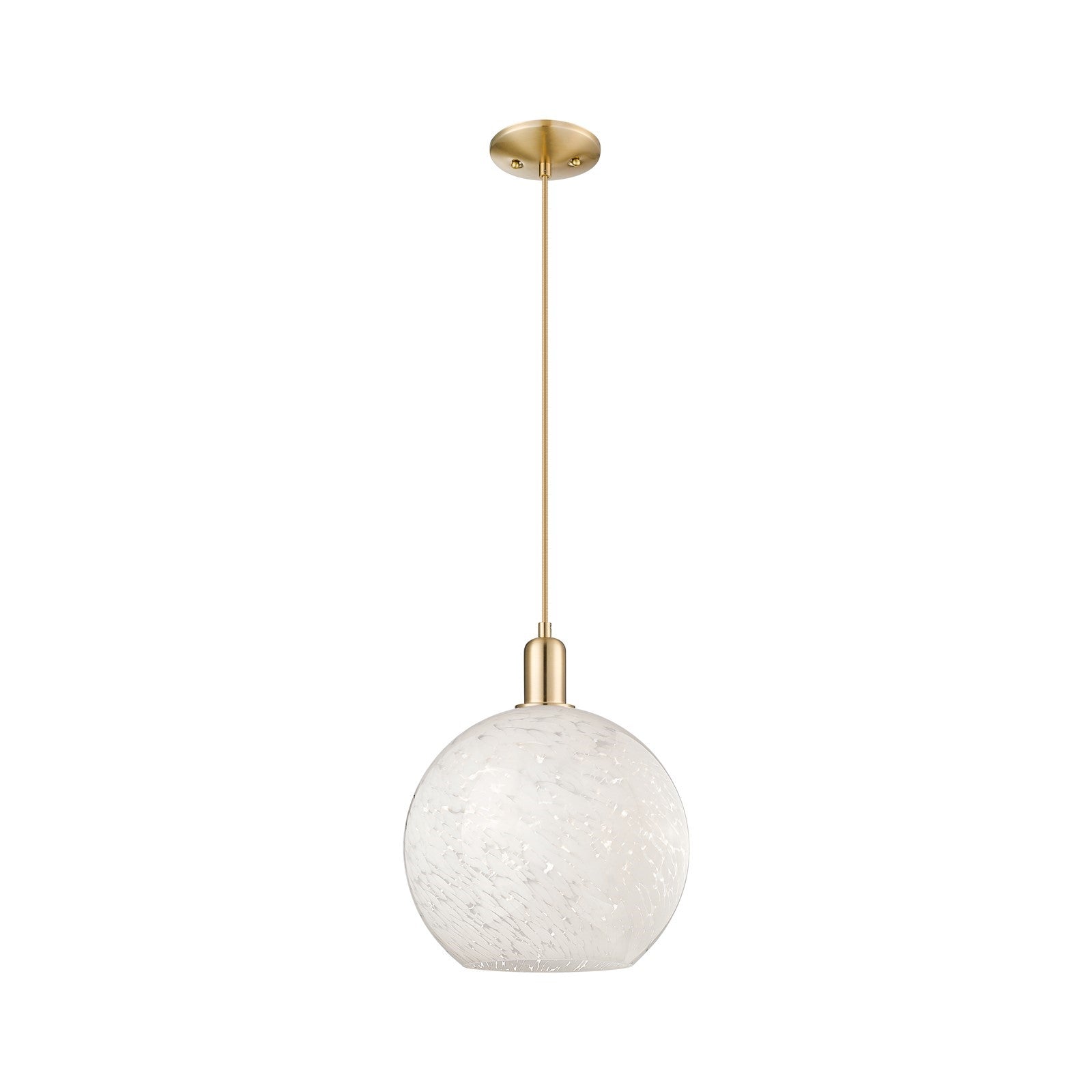 Innovations Lighting White Mouchette 12in 1-Light Mini Pendant | Industrial Champagne Bronze Steel and White Mouchette Glass | Model 716-1P-CB-G1216-12WM