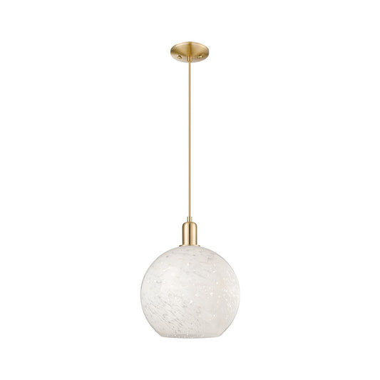 Innovations Lighting White Mouchette 12in 1-Light Mini Pendant | Industrial Champagne Bronze Steel and White Mouchette Glass | Model 716-1P-CB-G1216-12WM