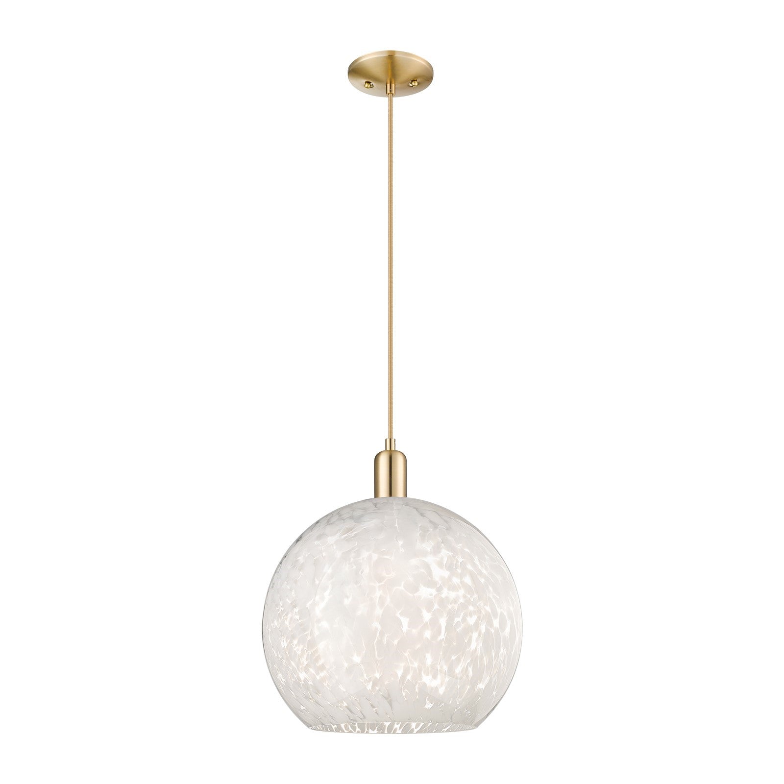 Innovations Lighting White Mouchette 14in 1-Light Mini Pendant | Industrial Champagne Bronze Steel and White Mouchette Glass | Model 716-1P-CB-G1216-14WM
