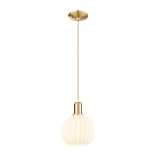 Innovations Lighting Arcadia 8in 1-Light Mini Pendant | Industrial Champagne Bronze Steel and White Venetian Glass | Kitchen | Model 716-1P-CB-G1217-8WV