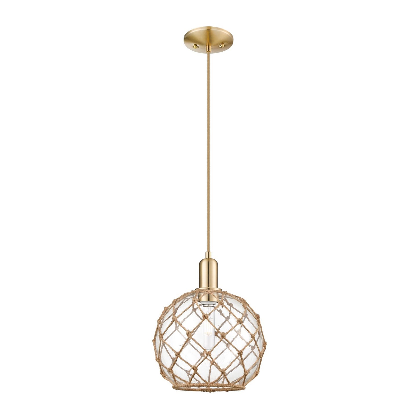 Innovations Farmhouse Rope 10in 1-Light Mini Pendant | Industrial Champagne Bronze Steel and Clear Glass with Brown Rope | Model 716-1P-CB-G122-10RB
