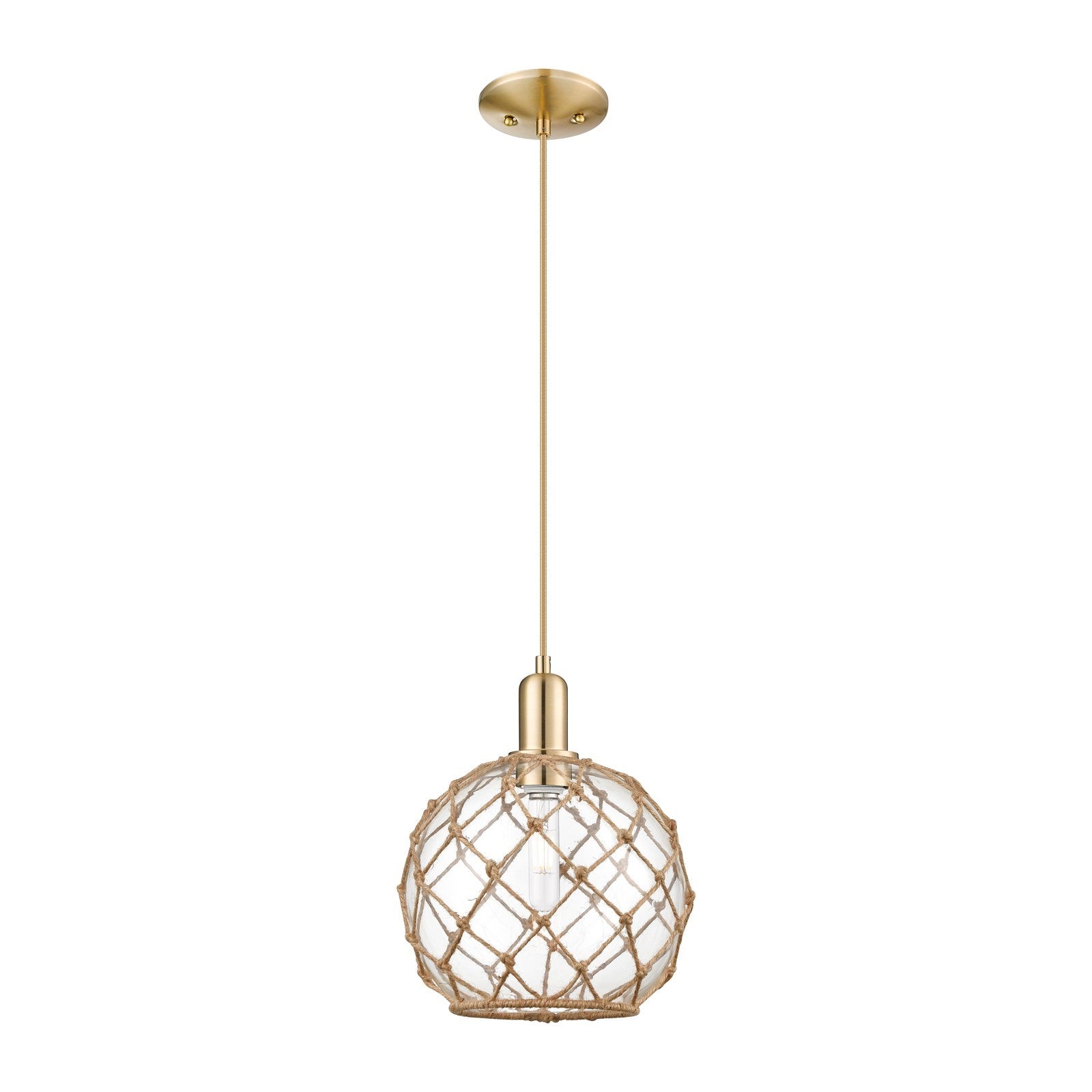 Innovations Farmhouse Rope 10in 1-Light Mini Pendant | Industrial Champagne Bronze Steel and Clear Glass with Brown Rope | Model 716-1P-CB-G122-10RB