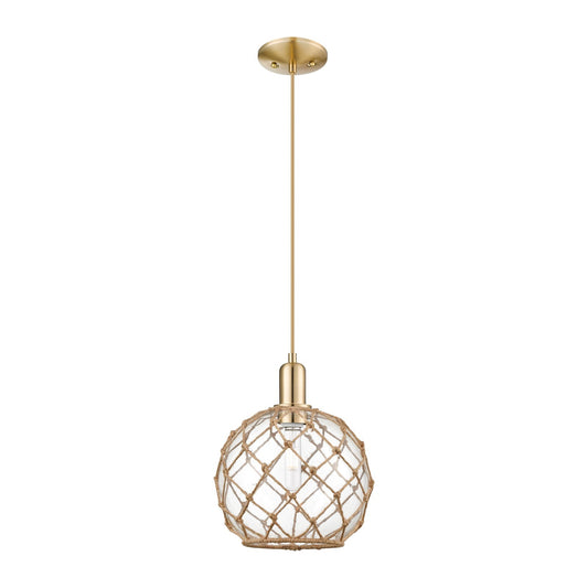 Innovations Farmhouse Rope 10in 1-Light Mini Pendant | Industrial Champagne Bronze Steel and Clear Glass with Brown Rope | Model 716-1P-CB-G122-10RB