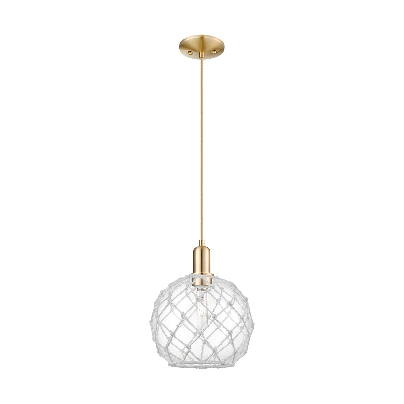 Innovations Farmhouse Rope 10in 1-Light Mini Pendant | Industrial Champagne Bronze Steel and Clear Glass with White Rope | Model 716-1P-CB-G122-10RW