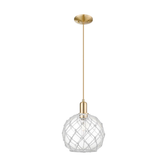 Innovations Farmhouse Rope 10in 1-Light Mini Pendant | Industrial Champagne Bronze Steel and Clear Glass with White Rope | Model 716-1P-CB-G122-10RW