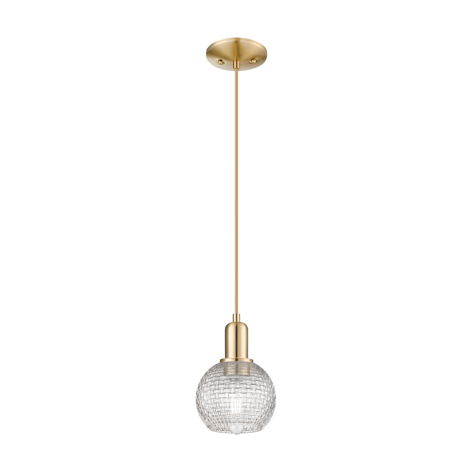 Innovations Athens 6in 1-Light Mini Pendant | Industrial Champagne Bronze Steel and Clear Basket Weave Glass | Kitchen Island | Model 716-1P-CB-G122C-6CL