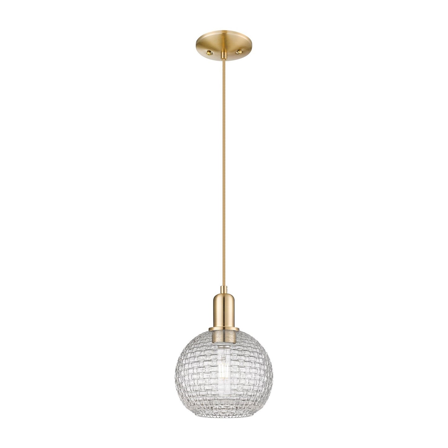 Innovations Athens 8in 1-Light Mini Pendant | Industrial Champagne Bronze Steel and Clear Basket Weave Glass | Kitchen Island | Model 716-1P-CB-G122C-8CL