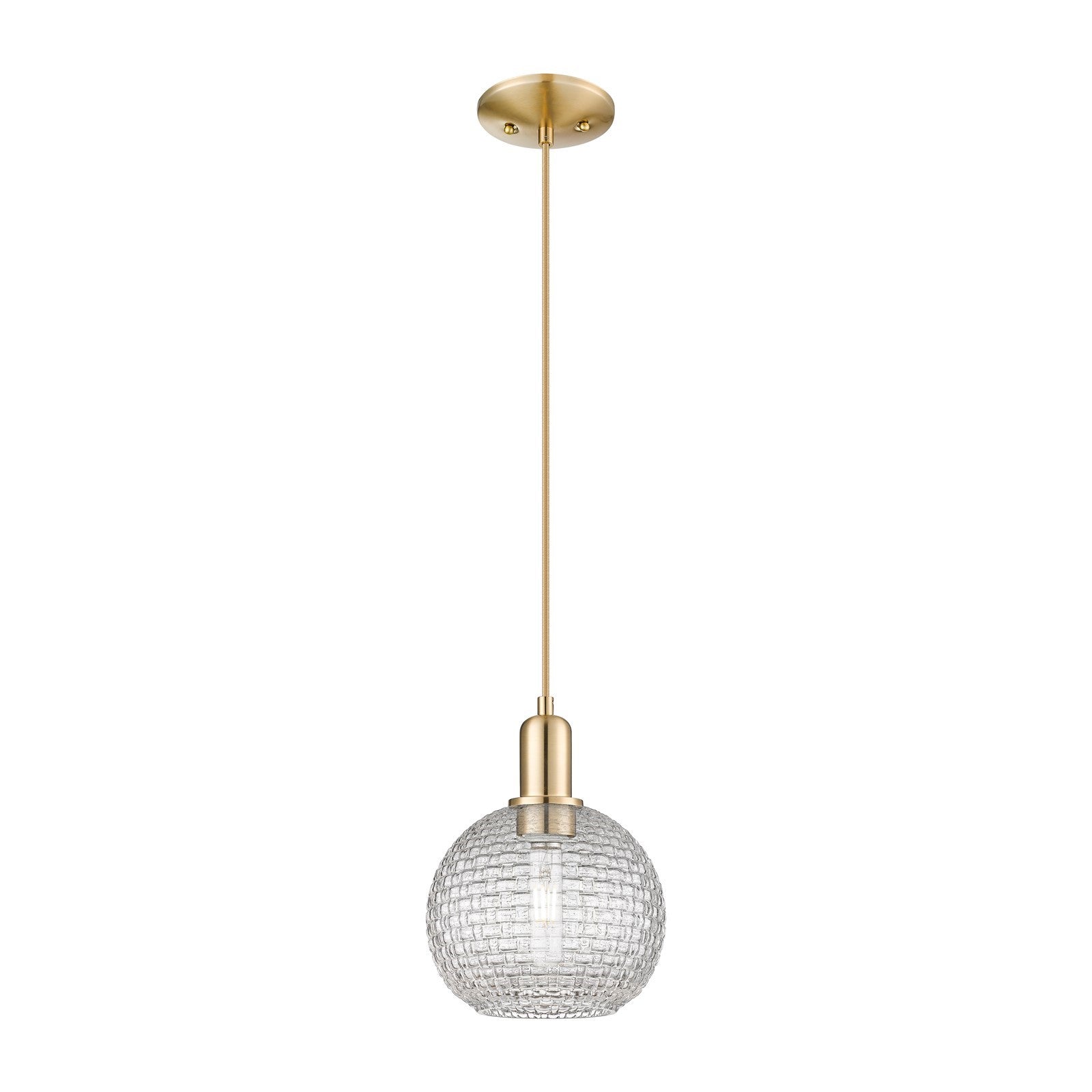 Innovations Athens 8in 1-Light Mini Pendant | Industrial Champagne Bronze Steel and Clear Basket Weave Glass | Kitchen Island | Model 716-1P-CB-G122C-8CL