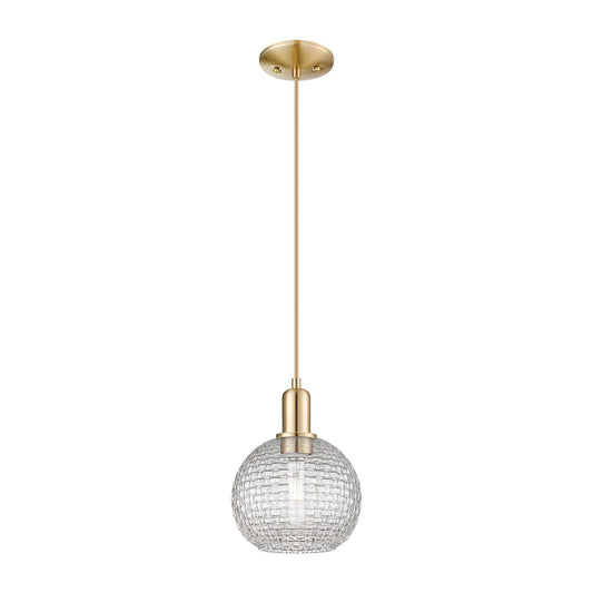 Innovations Athens 8in 1-Light Mini Pendant | Industrial Champagne Bronze Steel and Clear Basket Weave Glass | Kitchen Island | Model 716-1P-CB-G122C-8CL