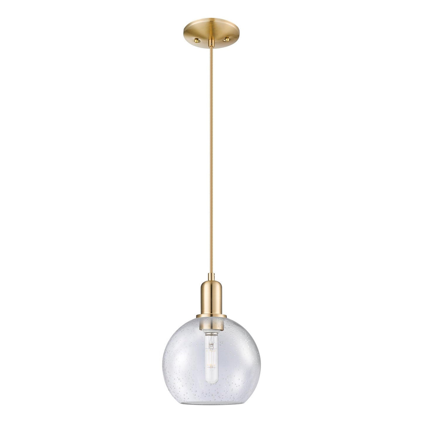 Innovations Athens 8in 1-Light Mini Pendant | Industrial Champagne Bronze Steel and Seedy Glass | Kitchen Island & Dining Room | Model 716-1P-CB-G124-8