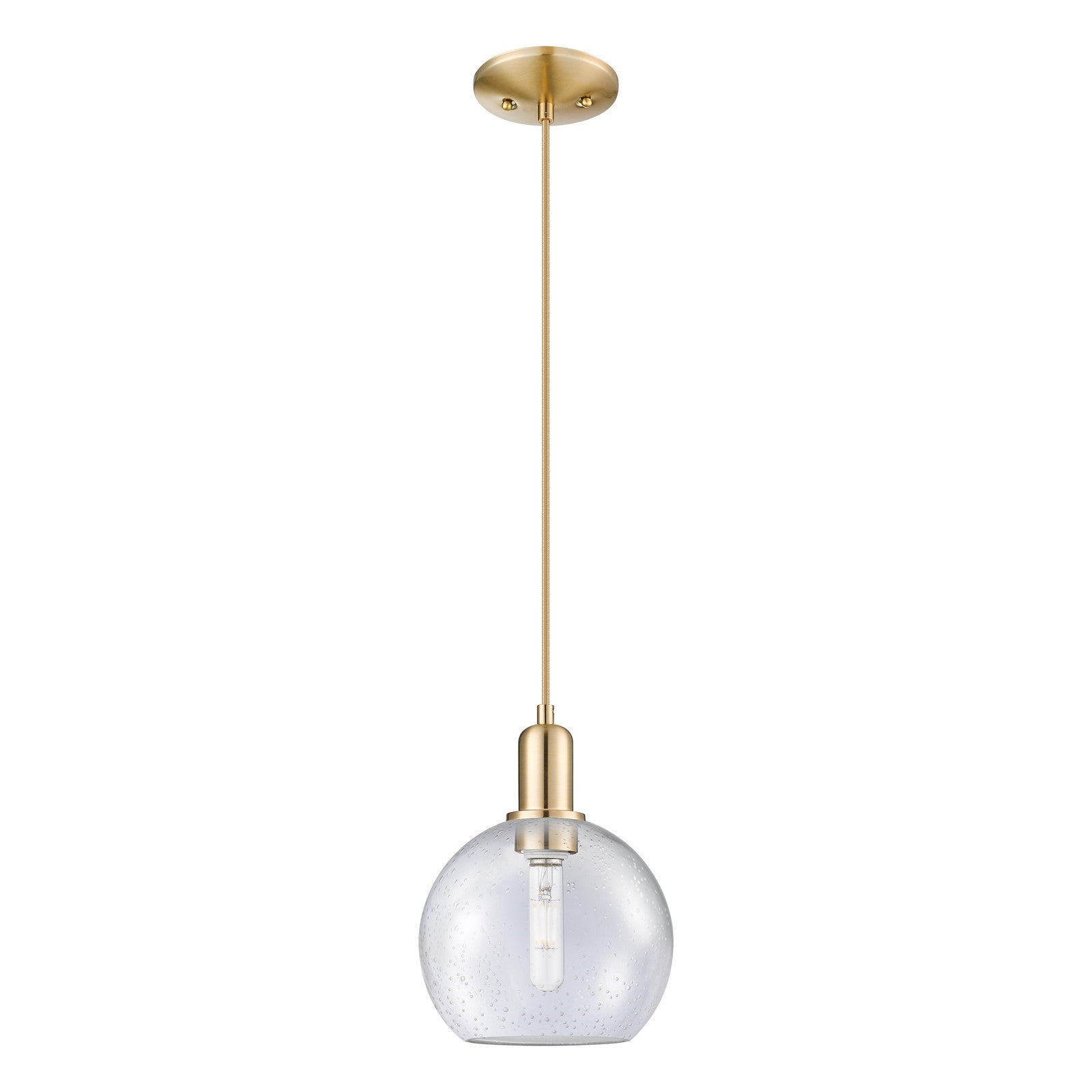 Innovations Athens 8in 1-Light Mini Pendant | Industrial Champagne Bronze Steel and Seedy Glass | Kitchen Island & Dining Room | Model 716-1P-CB-G124-8