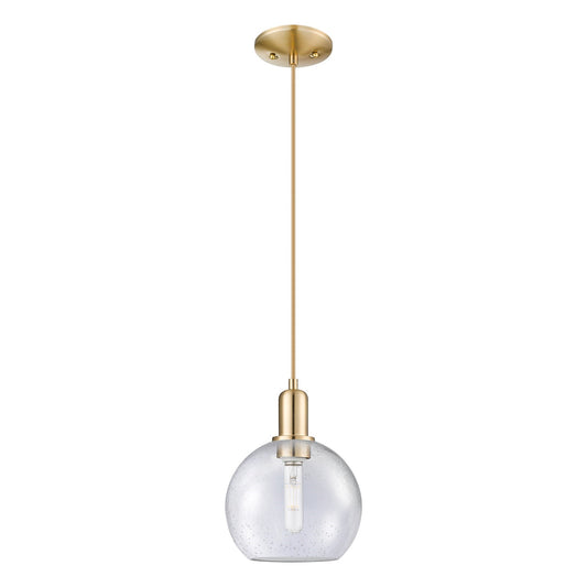 Innovations Athens 8in 1-Light Mini Pendant | Industrial Champagne Bronze Steel and Seedy Glass | Kitchen Island & Dining Room | Model 716-1P-CB-G124-8