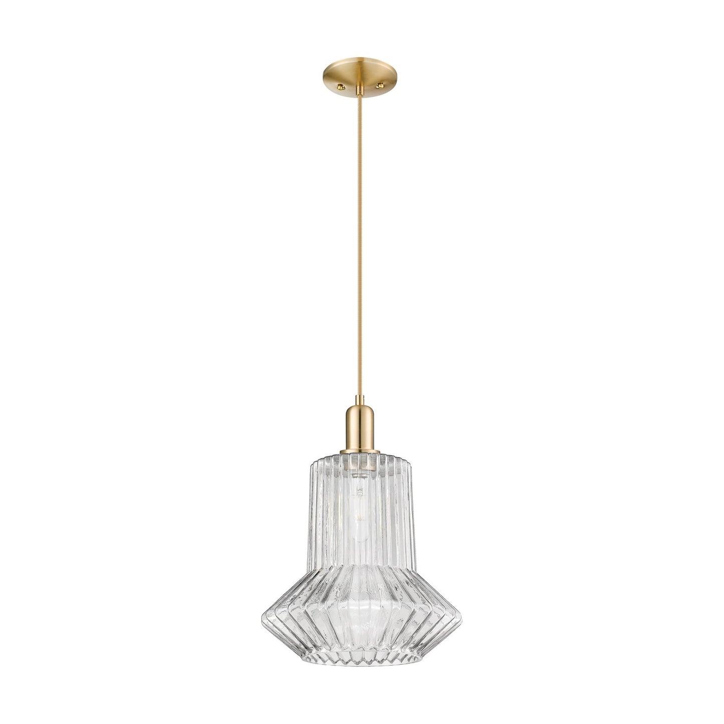 Innovations Springwater 12in 1-Light Mini Pendant | Industrial Champagne Bronze Steel and Clear Fluted Glass | Kitchen Island & | Model 716-1P-CB-G212