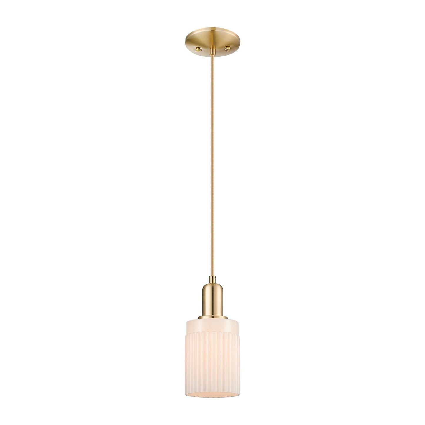Innovations Hadley 5in 1-Light Mini Pendant | Industrial Champagne Bronze Steel and Matte White Ribbed Glass | Kitchen Island & | Model 716-1P-CB-G341