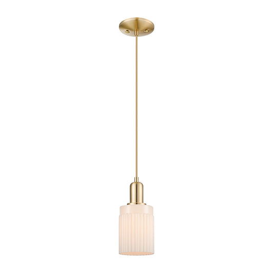 Innovations Hadley 5in 1-Light Mini Pendant | Industrial Champagne Bronze Steel and Matte White Ribbed Glass | Kitchen Island & | Model 716-1P-CB-G341