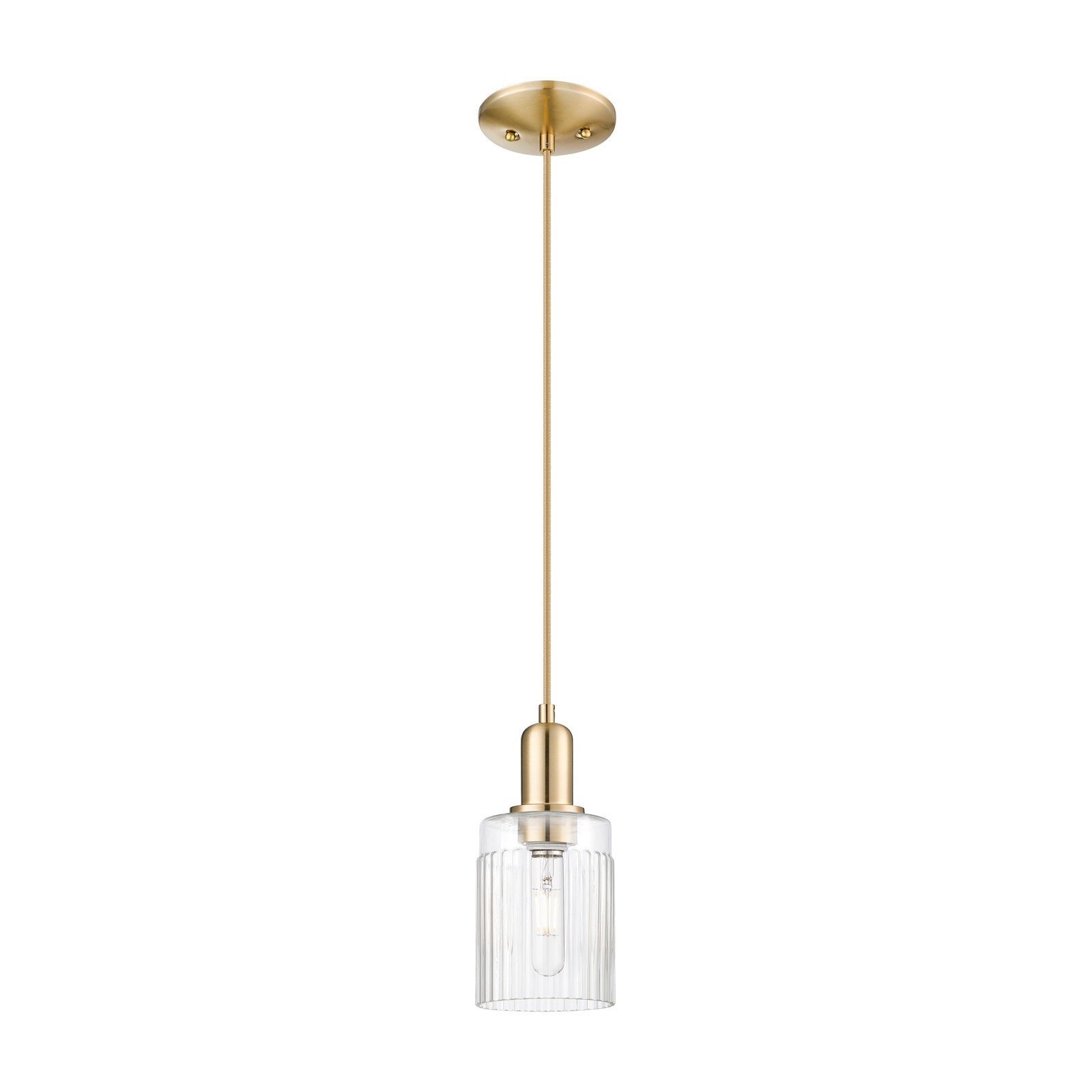 Innovations Hadley 4.5in 1-Light Mini Pendant | Industrial Champagne Bronze Steel and Clear Ribbed Glass | Kitchen Island & Dining | Model 716-1P-CB-G342