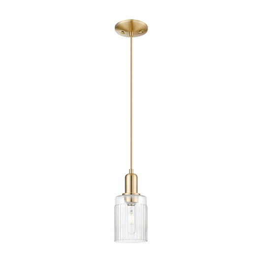Innovations Hadley 4.5in 1-Light Mini Pendant | Industrial Champagne Bronze Steel and Clear Ribbed Glass | Kitchen Island & Dining | Model 716-1P-CB-G342