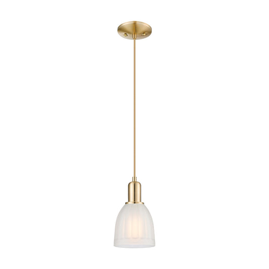 Innovations Brookfield 6in 1-Light Mini Pendant | Industrial Champagne Bronze Steel and White Frosted Ribbed Glass | Kitchen Island | Model 716-1P-CB-G441