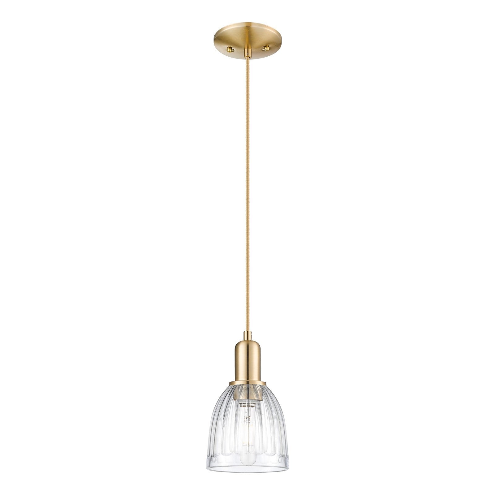 Innovations Brookfield 6in 1-Light Mini Pendant | Industrial Champagne Bronze Steel and Clear Ribbed Glass | Kitchen Island & | Model 716-1P-CB-G442