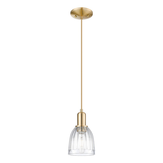 Innovations Brookfield 6in 1-Light Mini Pendant | Industrial Champagne Bronze Steel and Clear Ribbed Glass | Kitchen Island & | Model 716-1P-CB-G442