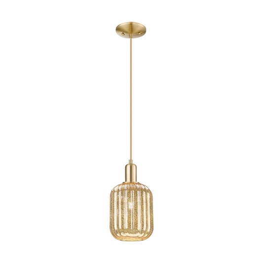 Innovations Preston Cylinder 6.75in 1-Light Mini Pendant | Industrial Champagne Bronze Steel and Mercury Glass | Kitchen Island | Model 716-1P-CB-G460-7ME