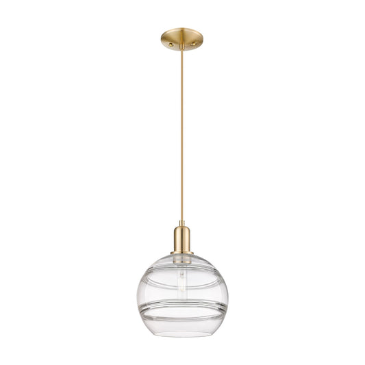 Innovations Rochester 10in 1-Light Mini Pendant | Industrial Champagne Bronze Steel and Clear Glass | Kitchen Island & Dining | Model 716-1P-CB-G556-10CL