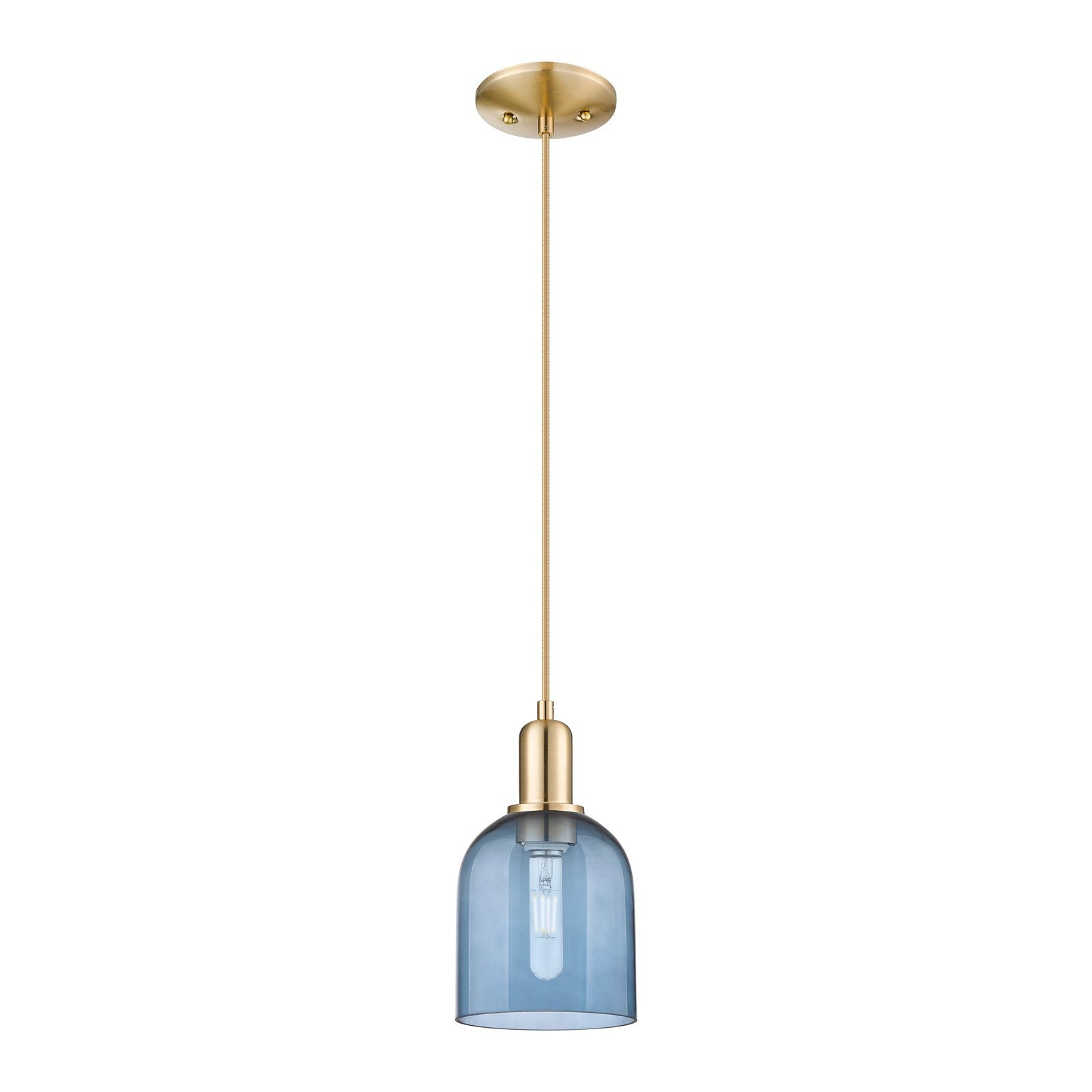 Innovations Bella 6in 1-Light Mini Pendant | Industrial Champagne Bronze Steel and Blue Glass | Kitchen Island & Dining Room | Model 716-1P-CB-G558-6BL