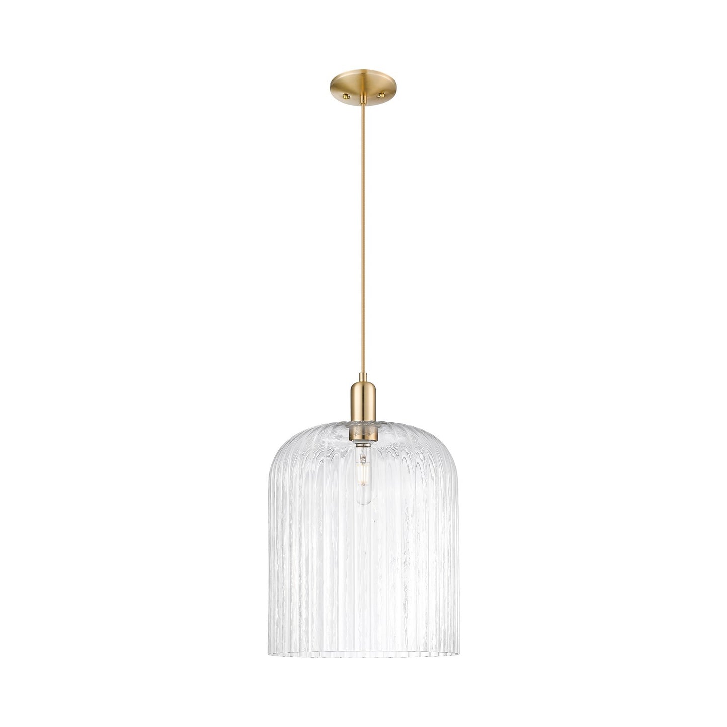 Innovations Bridal Veil 12in 1-Light Mini Pendant | Industrial Champagne Bronze Steel and Clear Ribbed Glass | Kitchen Island | Model 716-1P-CB-G559-12CL