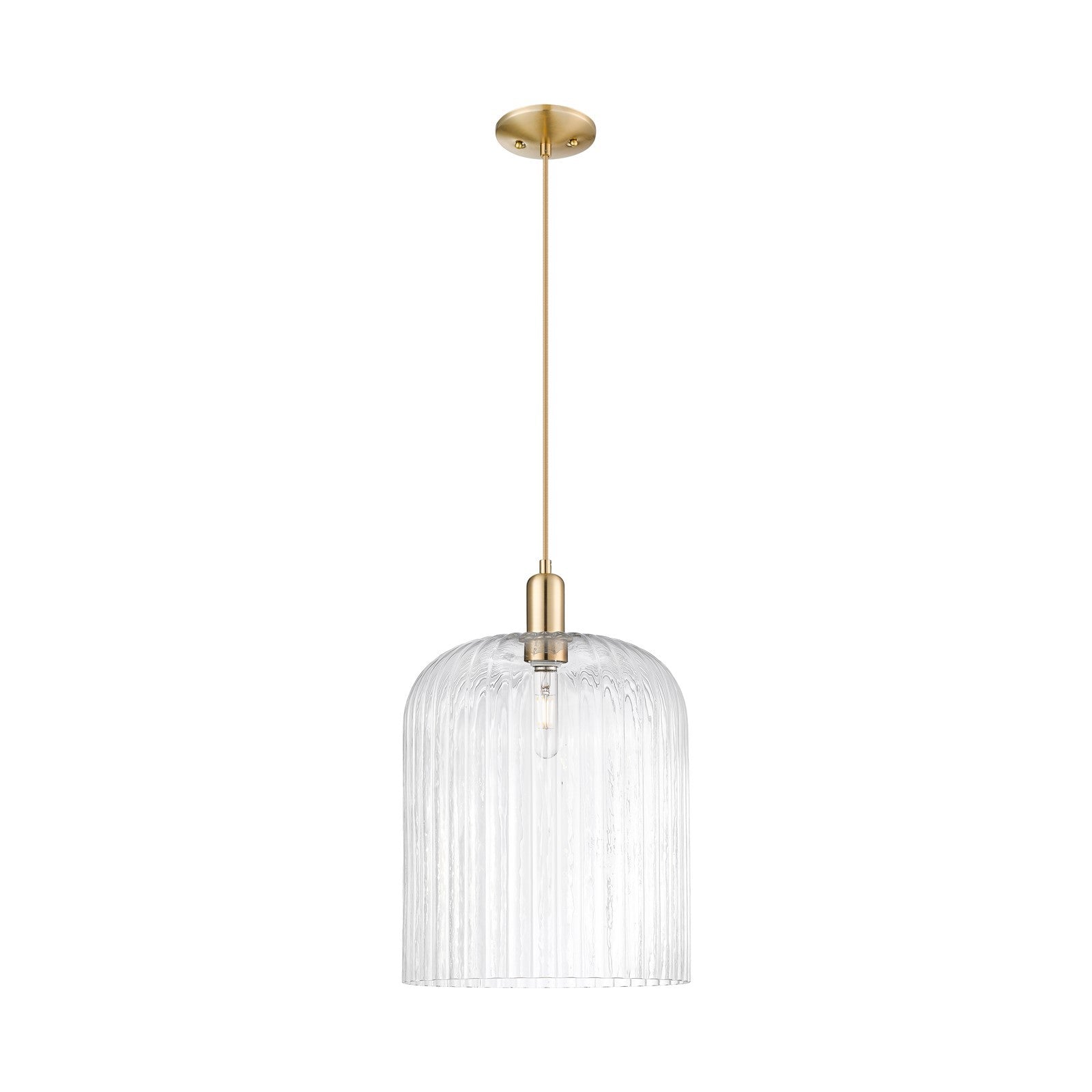 Innovations Bridal Veil 12in 1-Light Mini Pendant | Industrial Champagne Bronze Steel and Clear Ribbed Glass | Kitchen Island | Model 716-1P-CB-G559-12CL