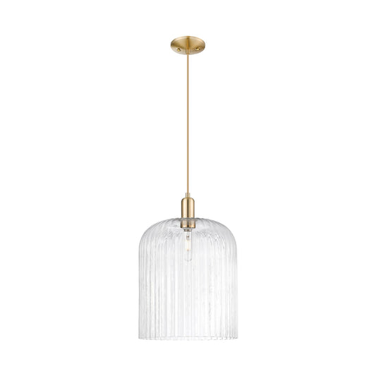 Innovations Bridal Veil 12in 1-Light Mini Pendant | Industrial Champagne Bronze Steel and Clear Ribbed Glass | Kitchen Island | Model 716-1P-CB-G559-12CL