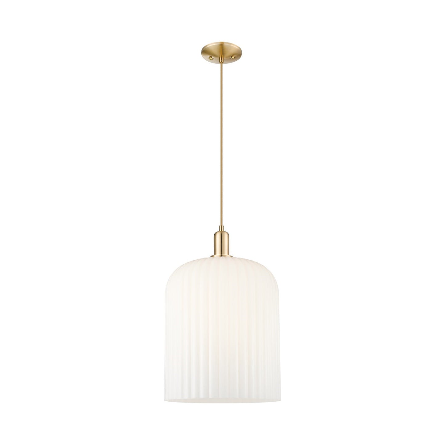 Innovations Bridal Veil 12in 1-Light Mini Pendant | Industrial Champagne Bronze Steel and Gloss White Ribbed Glass | Kitchen | Model 716-1P-CB-G559-12GWH
