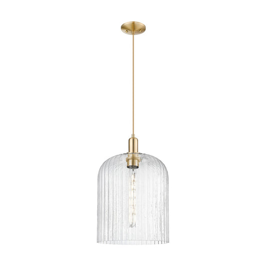 Innovations Bridal Veil 12in 1-Light Mini Pendant | Industrial Champagne Bronze Steel and Seedy Ribbed Glass | Kitchen Island | Model 716-1P-CB-G559-12SDY